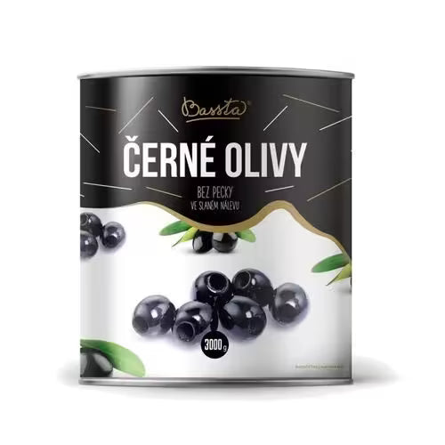 Olivy čierne celé bez kôstky plech 3000g Bassta